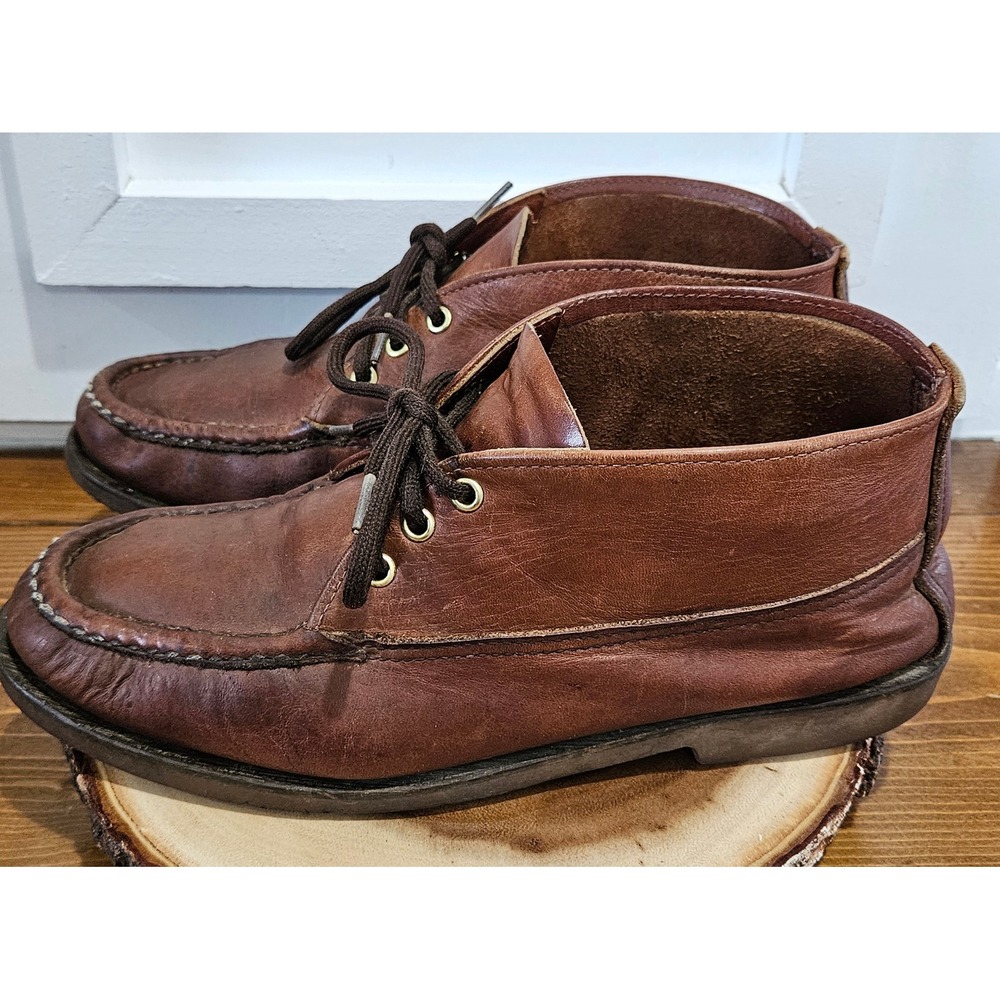 VTG Russell Moccasin Co 11 1/2 Brown Leather Chukka Boots Moc Toe Made in USA
